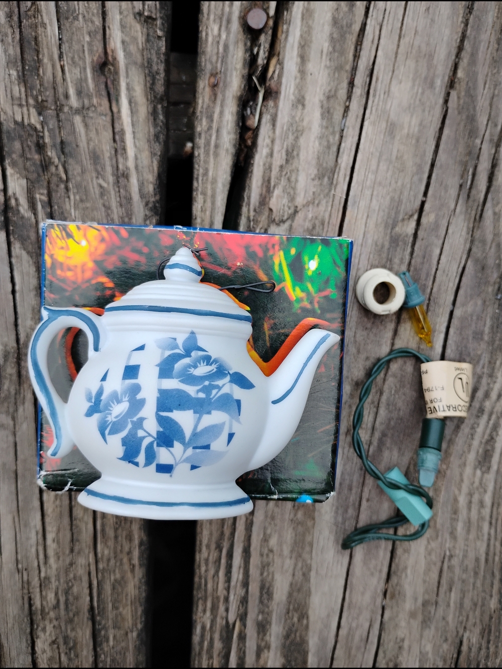 Decorative Blue and White Teapot Ornament Lightup - Home Holiday